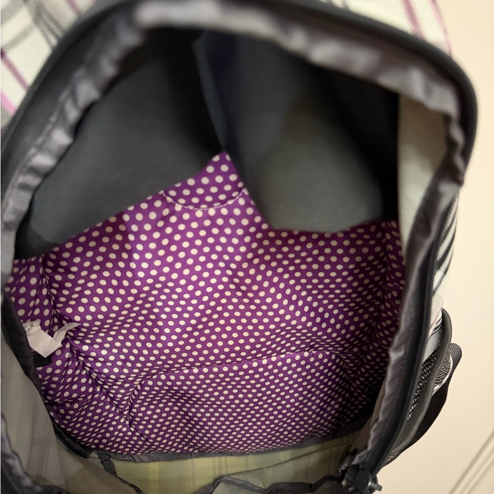 Dakine Gray and Purple Plaid Backpack with Bungee Storage - Picture 5 of 7